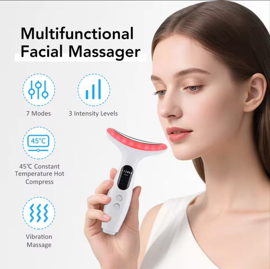 Appareil de Massage Visage & Cou LED 7 Couleurs EMS